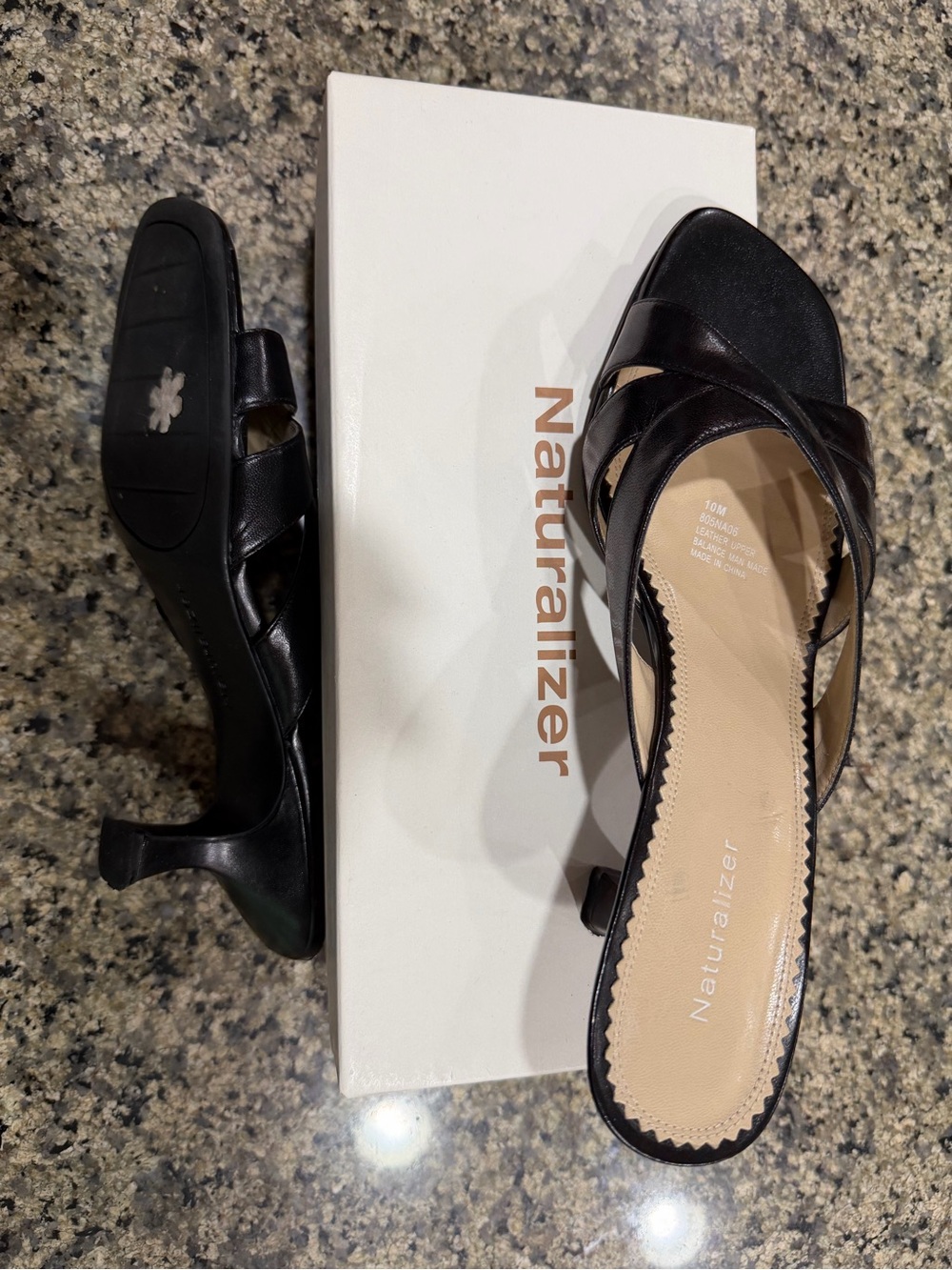 Naturalizer Black Leather Kitten-Heel Slide Mules